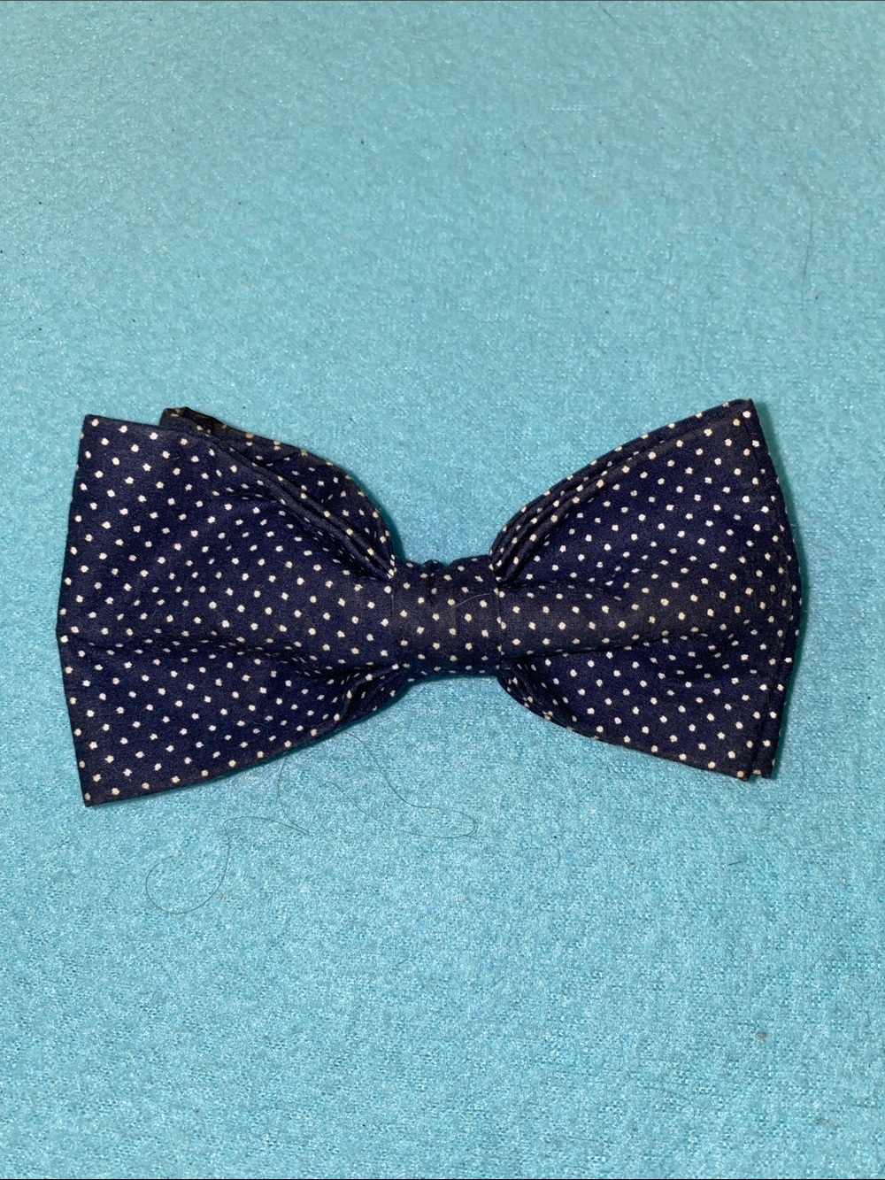 DOG Bow Tie Accessory slides onto collar navy blue white polka dots size OSFA